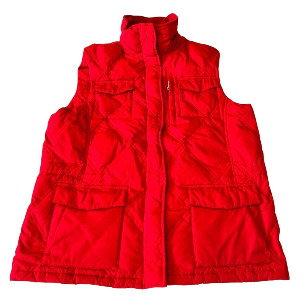 Lands' End Vest Women's Red Quilted Goose Down Puffer Size M 10-12 Pockets